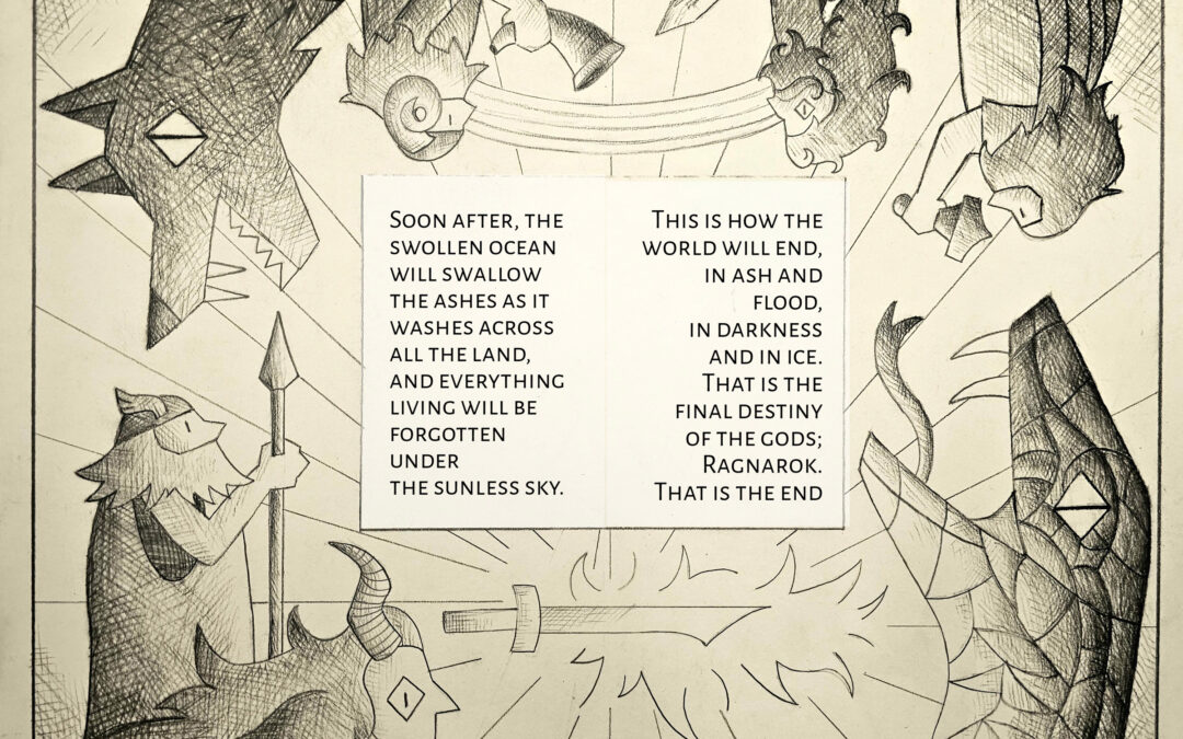 2 Page Spread Book Illustration for the Norse Myth “Ragnarök”